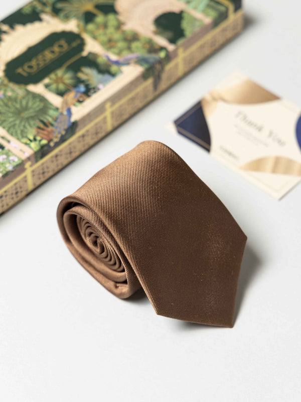 Cocoa Brown Pure Silk Necktie (Teflon Coated) - TOSSIDO