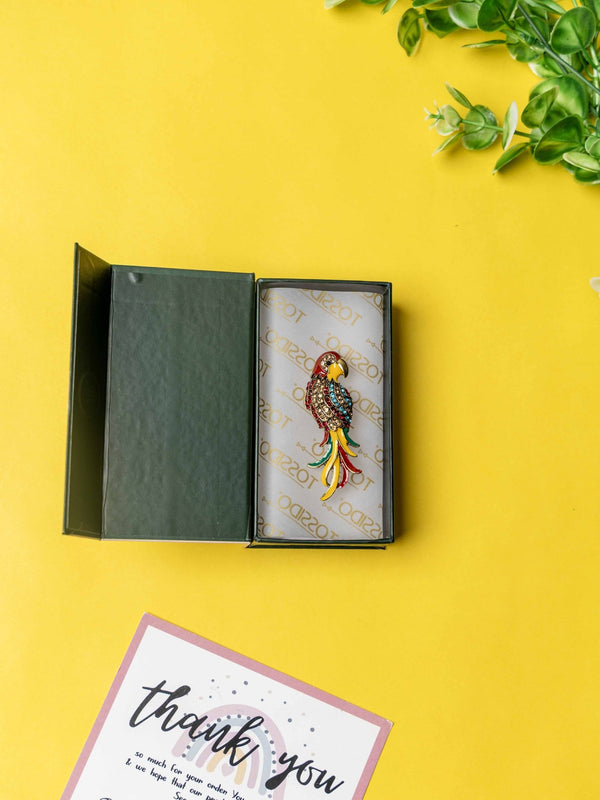 Colorful Parrot Brooch with Crystal Detailing - TOSSIDO