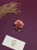 Coral Enamel Crystal Peony Brooch - TOSSIDO