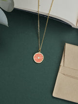 Coral Grapefruit Slice Pendant Necklace - TOSSIDO