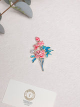 Coral Peony Blue Leaf Pearl Brooch