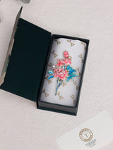 Coral Peony Blue Leaf Pearl Brooch