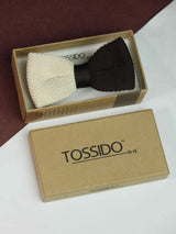 Cream & Dark Brown Dual - Tone Knitted Bow Tie - TOSSIDO