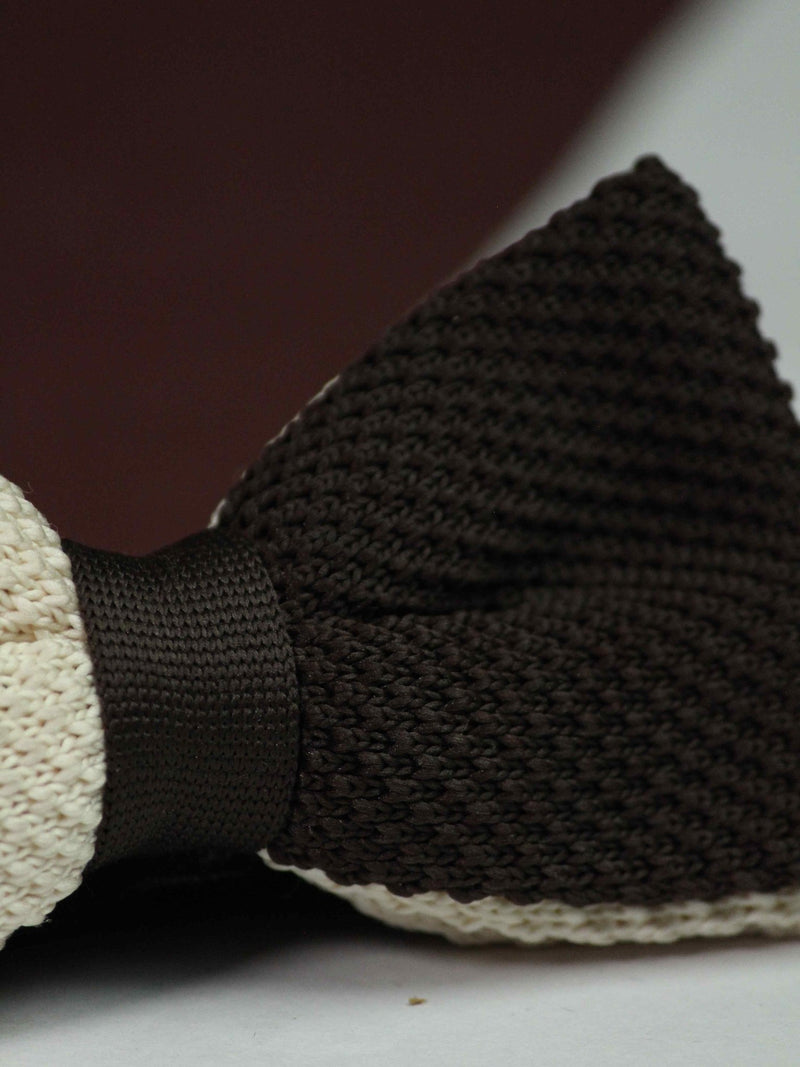 Cream & Dark Brown Dual - Tone Knitted Bow Tie - TOSSIDO