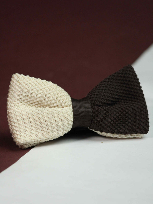 Cream & Dark Brown Dual - Tone Knitted Bow Tie - TOSSIDO
