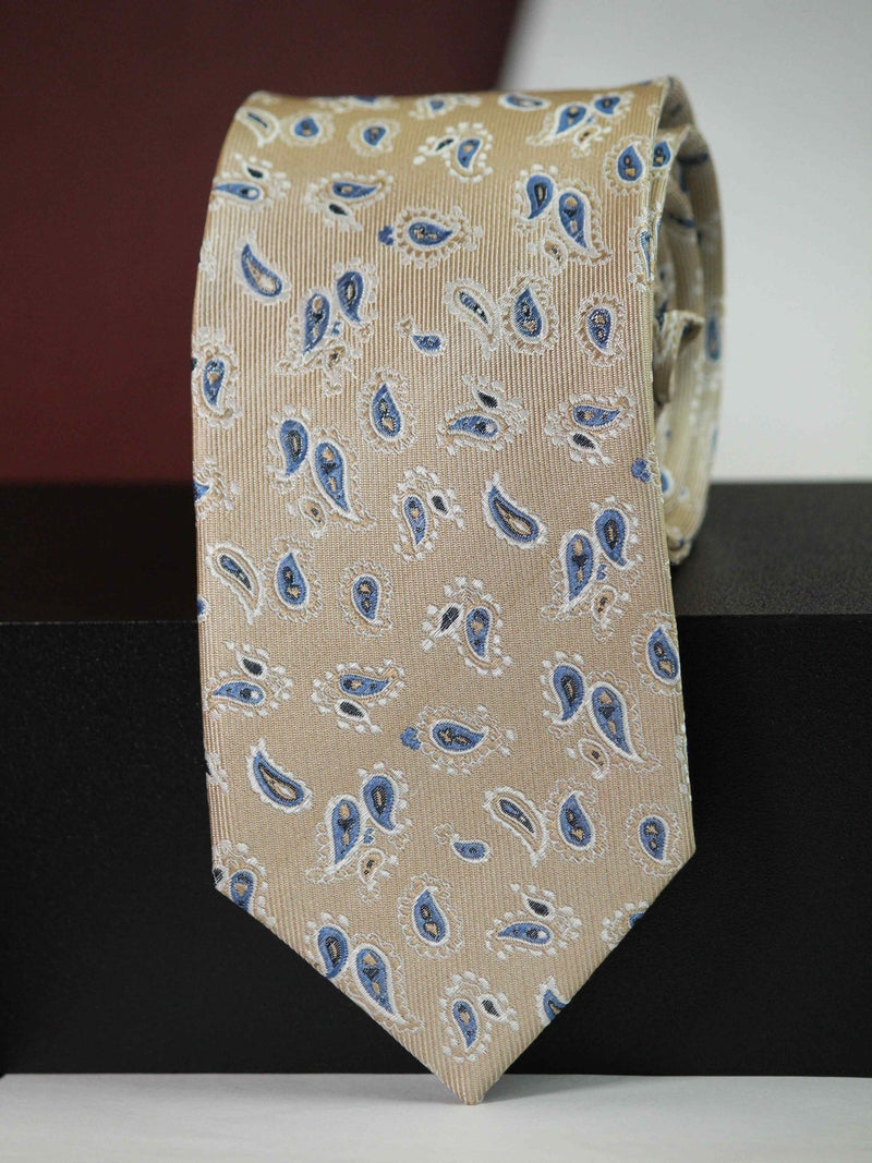 Cream Paisley Woven Silk Necktie - TOSSIDO