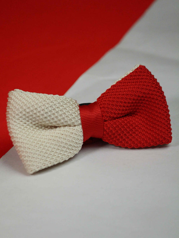 Cream & Red Dual - Tone Knitted Bow Tie - TOSSIDO