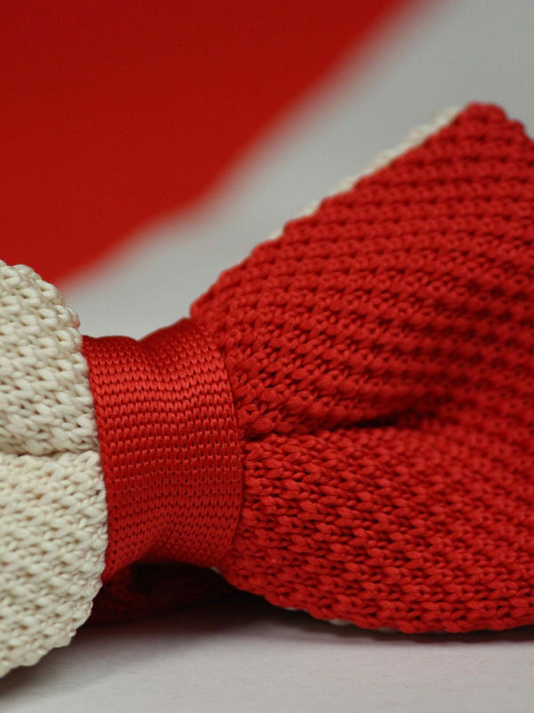 Cream & Red Dual - Tone Knitted Bow Tie - TOSSIDO