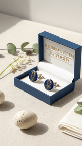 Crimson Crest Blue & Gold Round Cufflinks - TOSSIDO