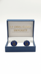 Crimson Crest Blue & Gold Round Cufflinks - TOSSIDO