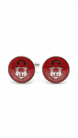 Crimson Crest Maroon & Silver Round Cufflinks - TOSSIDO