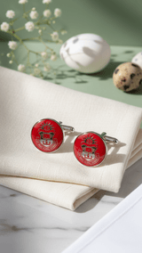Crimson Crest Maroon & Silver Round Cufflinks - TOSSIDO