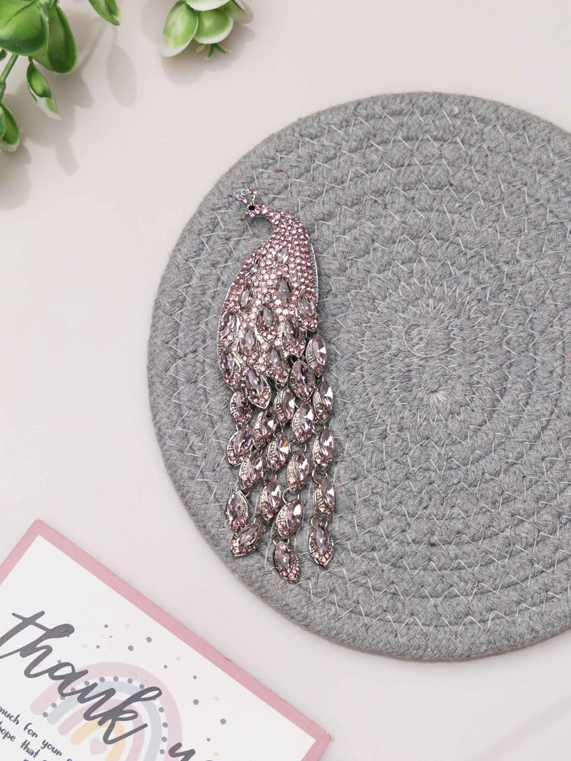 Crystal Cascade Peacock Brooch - TOSSIDO