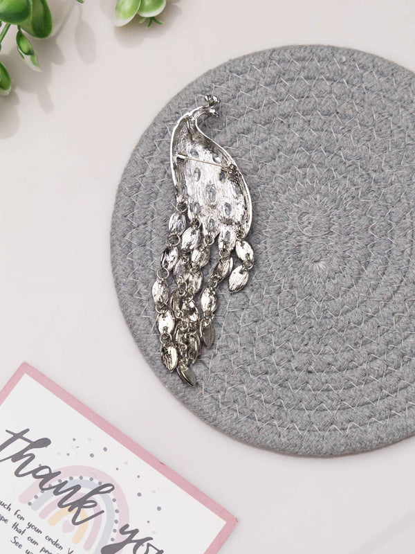 Crystal Cascade Peacock Brooch - TOSSIDO