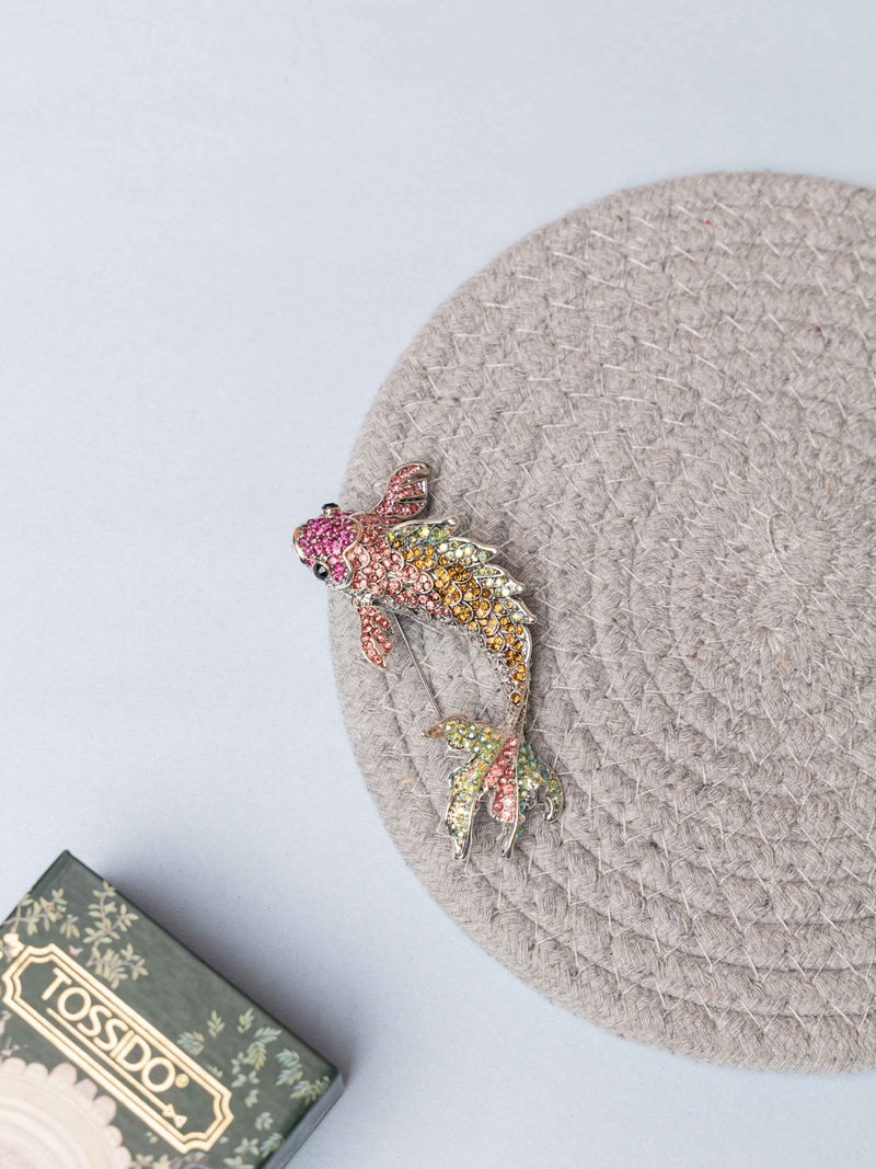 Crystal Koi Fish Brooch - TOSSIDO