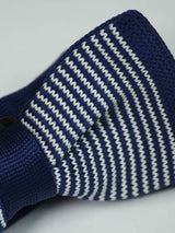 Dark Blue Base & Multiple White Striped Knitted Bow Tie - TOSSIDO