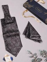 Dark Brown Tonal Floral Woven Ascot & Pocket Square - TOSSIDO