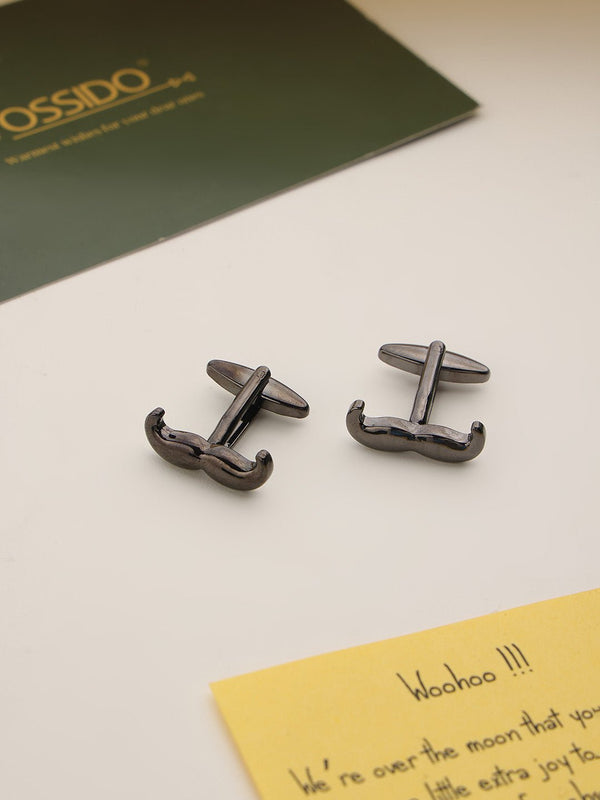 Dark Grey Moustache Cufflinks - TOSSIDO