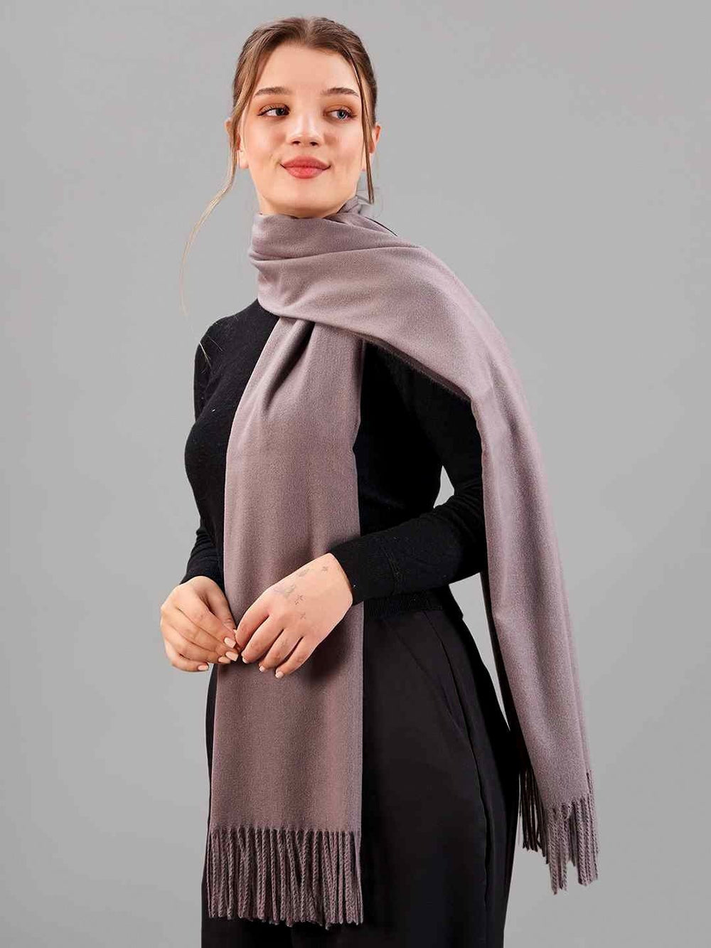 Dark Grey Solid Woolen Muffler