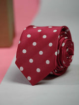Dark Pink Polka Skinny Necktie - TOSSIDO