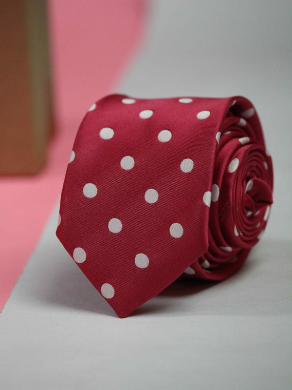 Dark Pink Polka Skinny Necktie - TOSSIDO