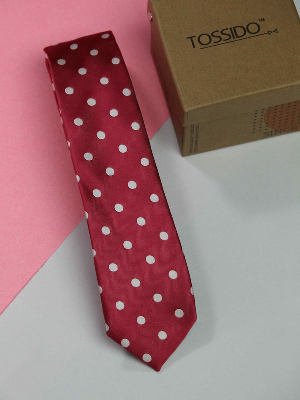 Dark Pink Polka Skinny Necktie - TOSSIDO
