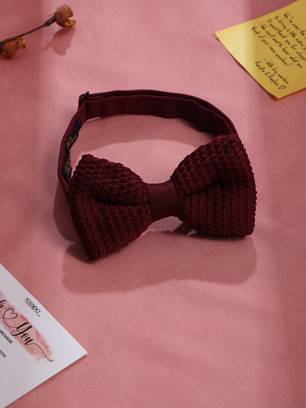 Dark Red Solid Knitted Bowtie - TOSSIDO