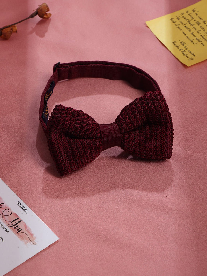 Dark Red Solid Knitted Bowtie - TOSSIDO