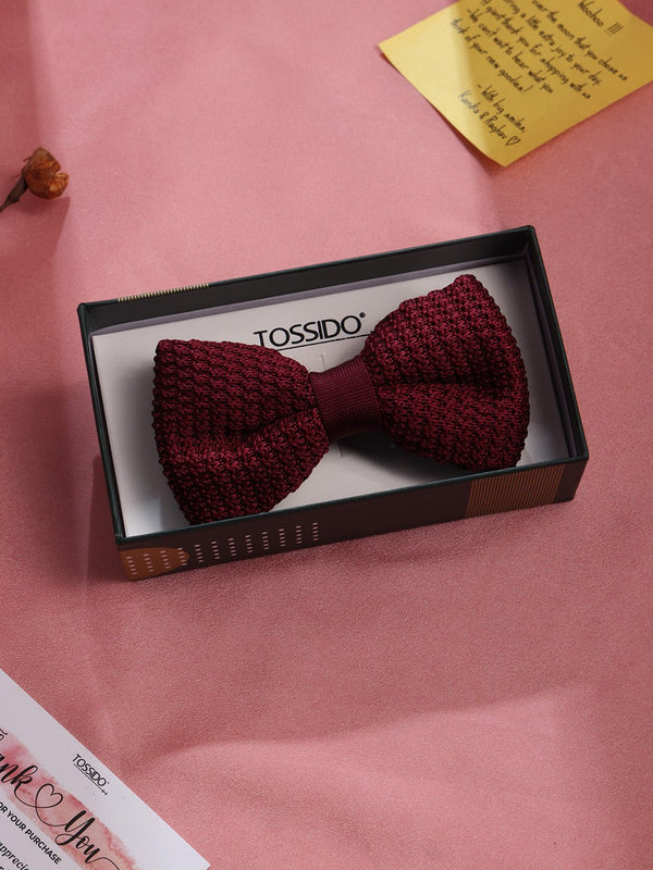 Dark Red Solid Knitted Bowtie - TOSSIDO