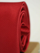 Dark Red solid necktie in woven microfiber, flat lay