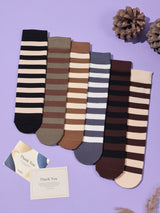 Earth Tone Ribbed Stripe Socks – Pack of 6