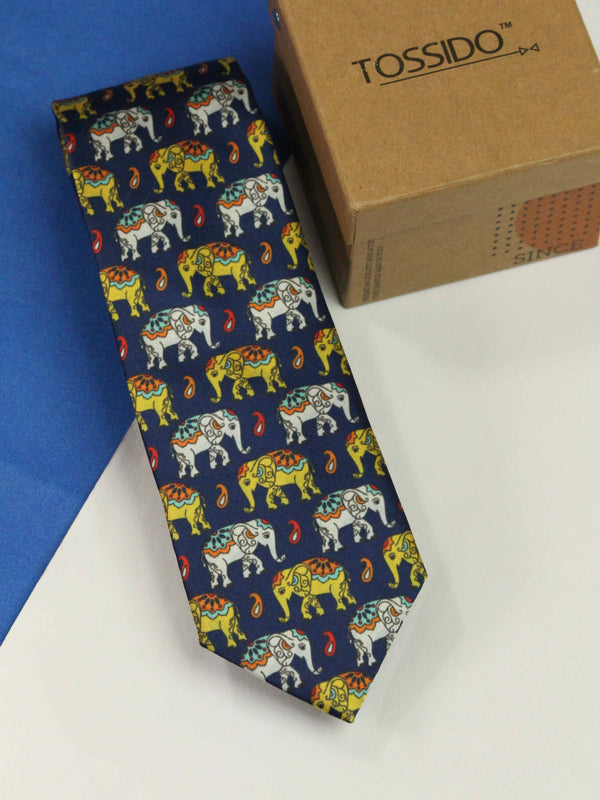 Elephant Print Blue Necktie