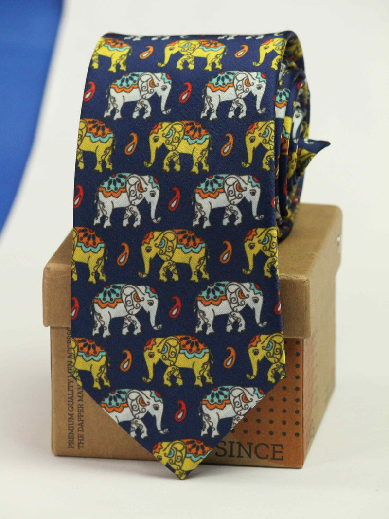 Elephant Print Blue Necktie