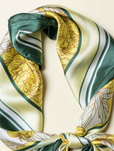 Emerald Green Floral Printed Satin Neckerchief - TOSSIDO