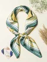 Emerald Green Floral Printed Satin Neckerchief - TOSSIDO