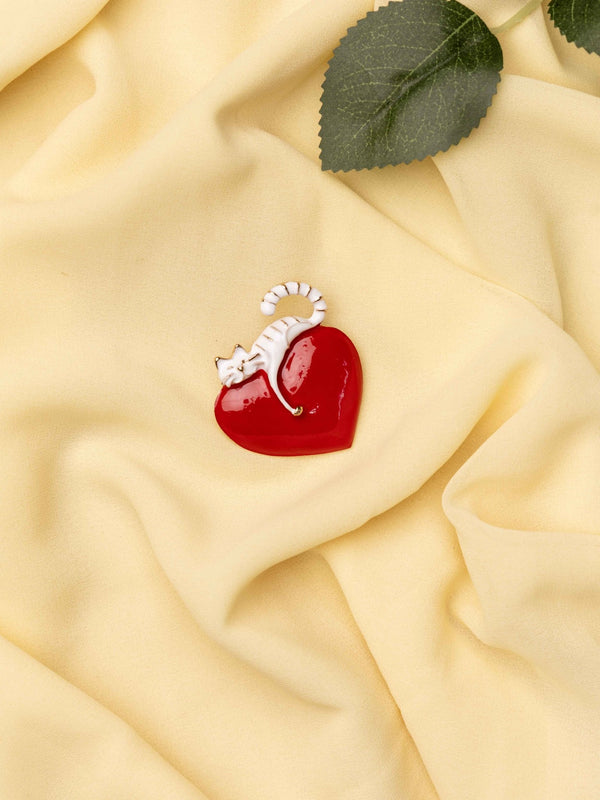 Enamel Heart Cat Brooch - TOSSIDO