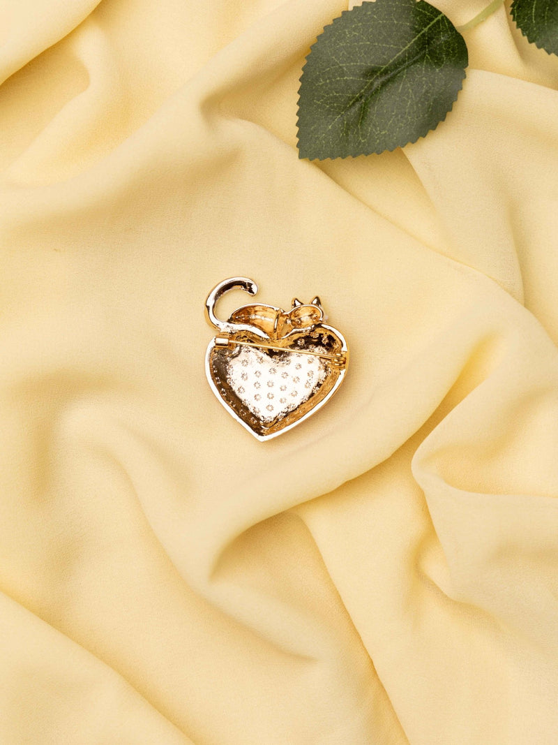 Enamel Heart Cat Brooch - TOSSIDO