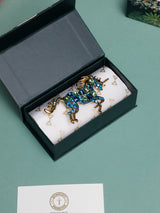 Blue & Green Crystal Unicorn Brooch