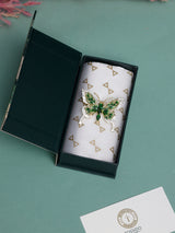 Green & Cream Crystal Butterfly Brooch