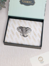Silver Crystal Elephant Head Brooch