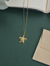 Gold Textured Turtle Pendant Necklace - TOSSIDO