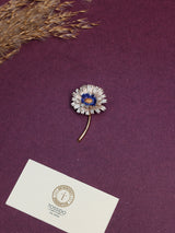 White & Blue Enamel Daisy Stem Brooch