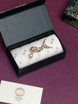 Gold Crystal Leopard Pearl Brooch