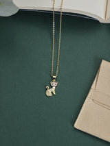 Gold Pink Eyed Cat Pendant Necklace - TOSSIDO