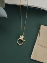 Gold Four Leaf Clover Charm Lock Pendant Necklace - TOSSIDO