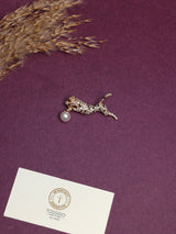 Gold Crystal Leopard Pearl Brooch