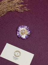 Lavender & White Enamel Pearl Flower Brooch