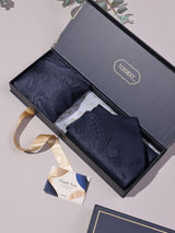 Navy Self Paisley Woven Ascot & Pocket Square