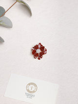 Maroon Enamel Pearl Flower Brooch