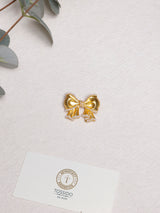 Matte Gold Pearl Bow Brooch